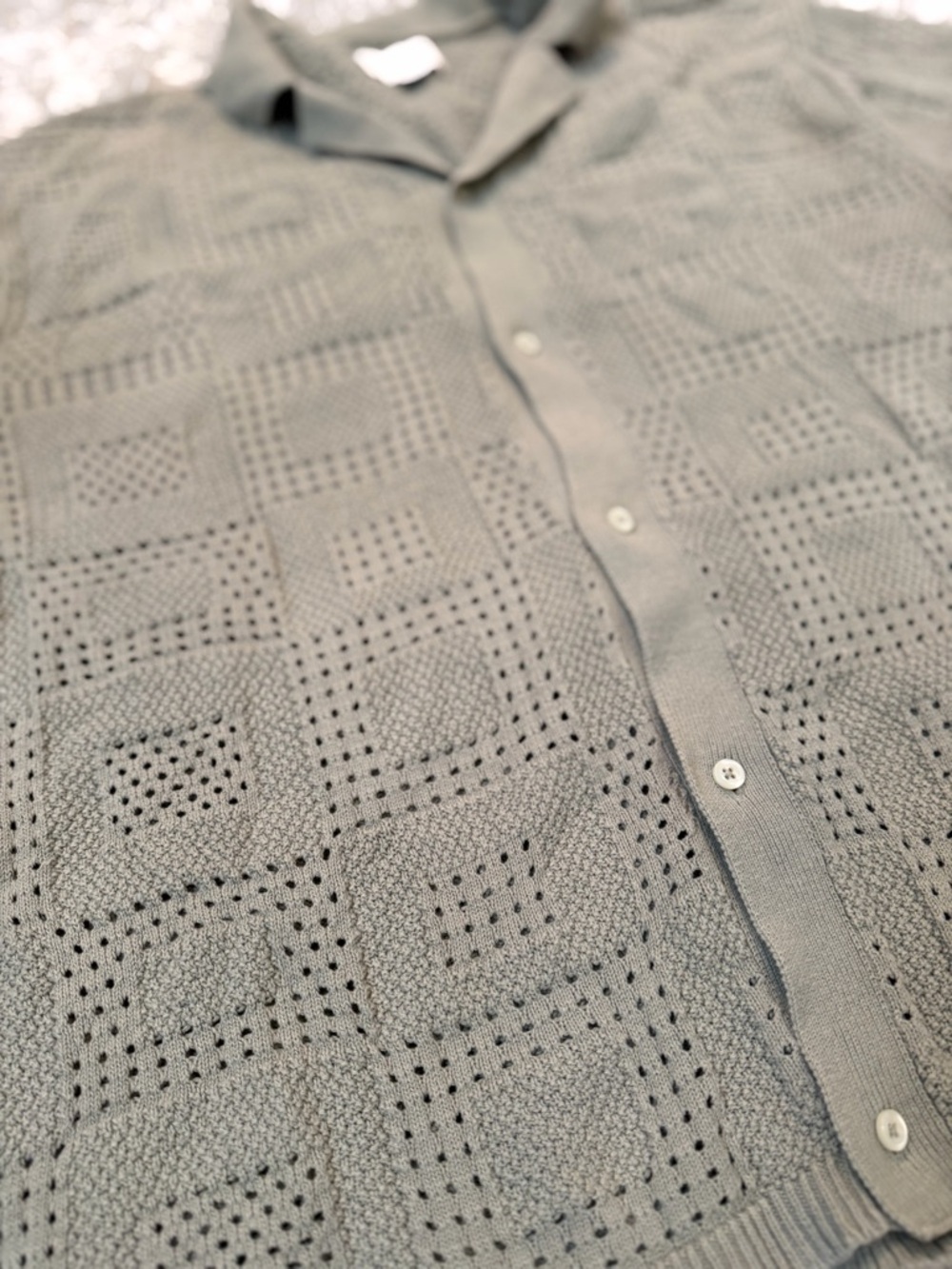 American Eagle Olive Open-Knit Button Front Shirt